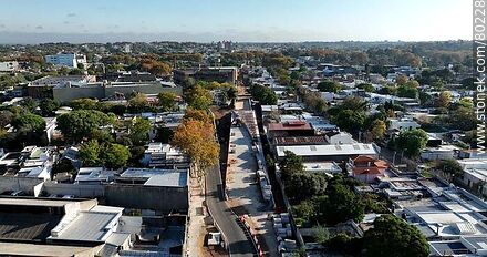 Vista aérea de cruces elevados de calles sobre las vías de ferrocarril - Departamento de Montevideo - URUGUAY. Foto No. 80228
