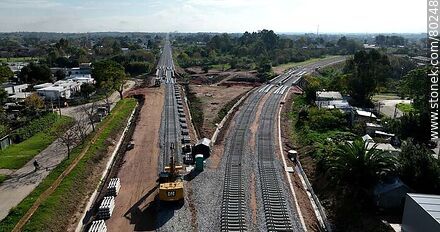 Aerial view north of the new railroad tracks. Detour to Peñarol station. May 2023 - Department of Montevideo - URUGUAY. Photo #80248