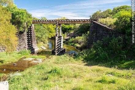 Puente ferroviario sobre un afluente del río Queguay Grande - Departamento de Paysandú - URUGUAY. Foto No. 80606
