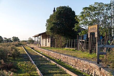 France railroad station. Sign on the station platform - Rio Negro - URUGUAY. Photo #80775