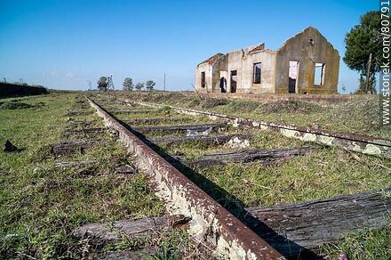 Old Totoral station, its remains. Lichens on the tracks - Department of Paysandú - URUGUAY. Photo #80791