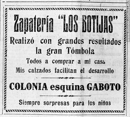Aviso antiguo de Zapatería Los Botijas, 1924 - Departamento de Montevideo - URUGUAY. Foto No. 81463