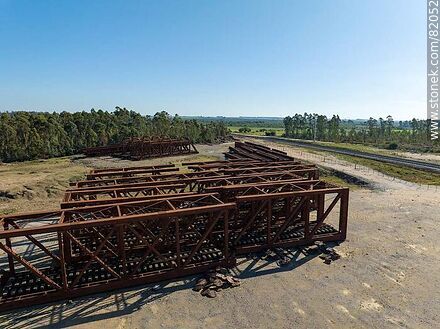 Aerial view of railroad bridge sections that have been replaced on the bridge over the Santa Lucia River - Department of Canelones - URUGUAY. Photo #82052