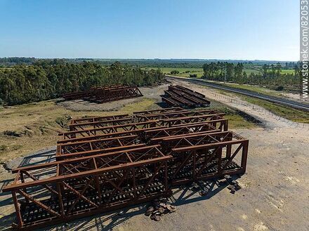 Aerial view of railroad bridge sections that have been replaced on the bridge over the Santa Lucia River - Department of Canelones - URUGUAY. Photo #82053