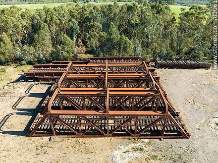 Aerial view of railroad bridge sections that have been replaced on the bridge over the Santa Lucia River - Department of Canelones - URUGUAY. Photo #82061