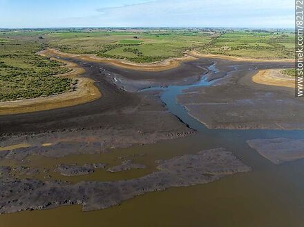 Aerial view of the reduced flow of the Santa Lucia River due to drought in 2023 - Department of Florida - URUGUAY. Photo #82172