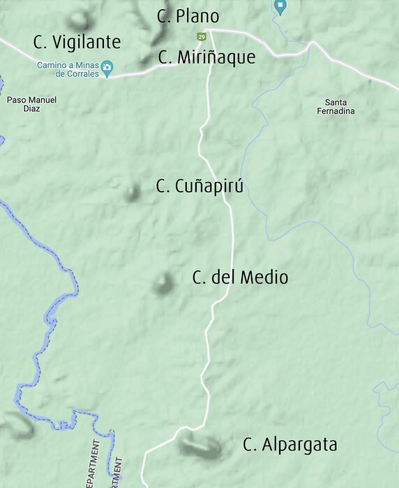 Mapa con los cerros de Rivera próximos a la ruta 29 - Department of Rivera - URUGUAY. Photo #82903