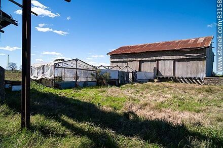 Former railroad station. AFE shed made of corrugated sheet metal and remains of greenhouses on the tracks. - Flores - URUGUAY. Photo #83158