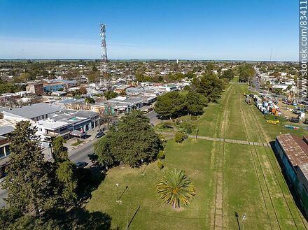 Aerial view of what remains of the Young railroad tracks and train station. - Rio Negro - URUGUAY. Photo #83411