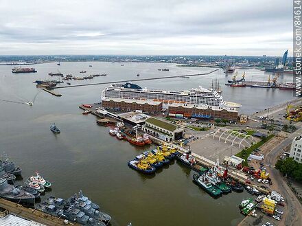 Aerial view of the port of Montevideo and the cruise ship MSC Poesia - Department of Montevideo - URUGUAY. Photo #84614