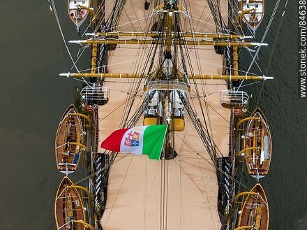 Aerial view of the training ship Amerigo Vespucci with the Italian flag flying. - Department of Montevideo - URUGUAY. Photo #84638