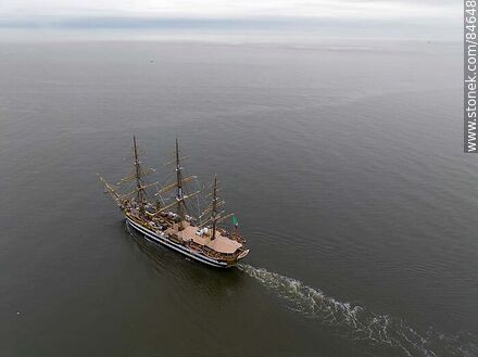 Aerial view of the training ship Amerigo Vespucci leaving the port of Montevideo - Department of Montevideo - URUGUAY. Photo #84648