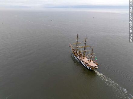 Aerial view of the training ship Amerigo Vespucci leaving the port of Montevideo - Department of Montevideo - URUGUAY. Photo #84649