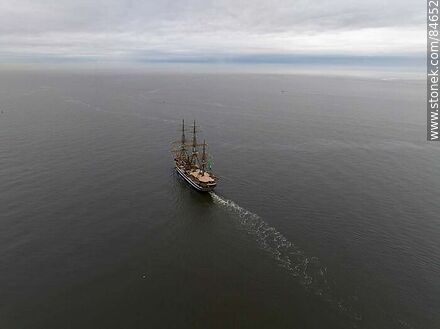 Aerial view of the training ship Amerigo Vespucci leaving the port of Montevideo - Department of Montevideo - URUGUAY. Photo #84652