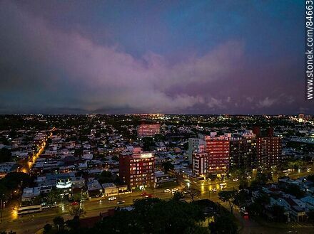 Aerial view of buildings on Av. José Batlle y Ordóñez against the stormy evening sky - Department of Montevideo - URUGUAY. Photo #84663
