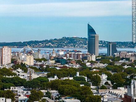 Aerial view of the Antel Tower, Aguada Park and Montevideo Hill - Department of Montevideo - URUGUAY. Photo #84940