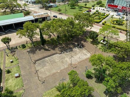 Aerial view of the Artigas bus terminal located in the old railroad station - Artigas - URUGUAY. Photo #85410