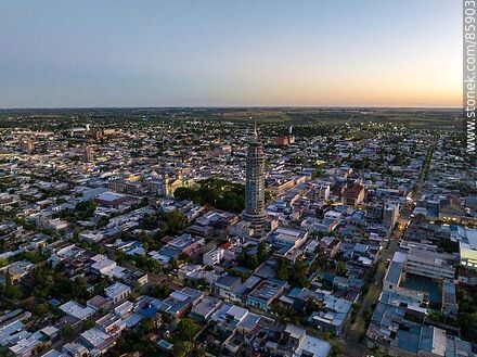 Aerial view of the city of Paysandú at sunset - Department of Paysandú - URUGUAY. Photo #85903