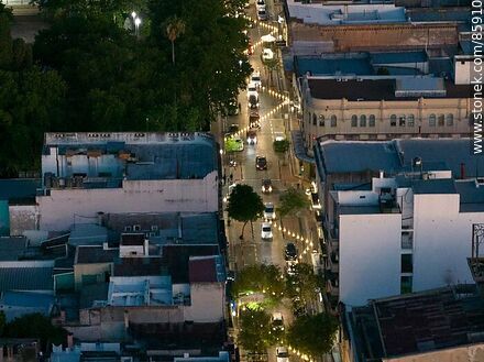 Aerial view of 18 de Julio street at dusk - Department of Paysandú - URUGUAY. Photo #85910