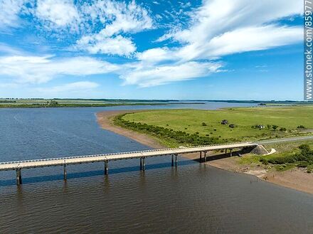 Aerial view of the road bridge on route 3 over the Arapey river - Department of Salto - URUGUAY. Photo #85977