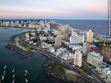 Aerial view of the Peninsula at sunset - Punta del Este and its near resorts - URUGUAY. Photo #86215