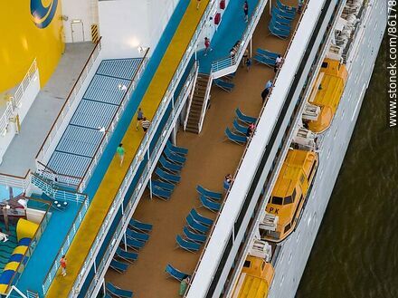 Aerial view of the deck areas of the Costa Favolosa cruise ship - Department of Montevideo - URUGUAY. Photo #86178