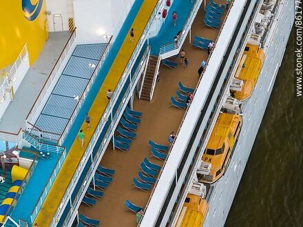 Aerial view of the deck areas of the Costa Favolosa cruise ship - Department of Montevideo - URUGUAY. Photo #86177