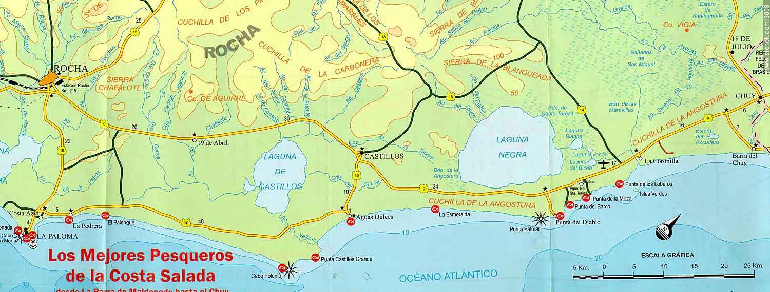 Mapa de la zona costera de Rocha - Departamento de Rocha - URUGUAY. Foto No. 3003