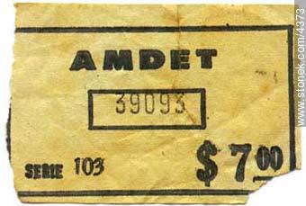 Antiguo boleto de 7 pesos de AMDET - Departamento de Montevideo - URUGUAY. Foto No. 4373