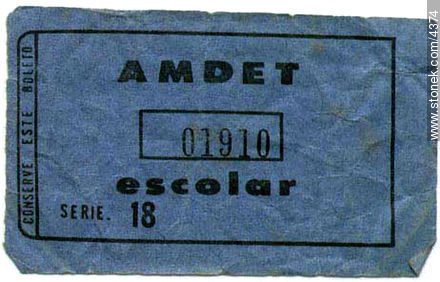 Antiguo boleto escolar de AMDET - Departamento de Montevideo - URUGUAY. Foto No. 4374